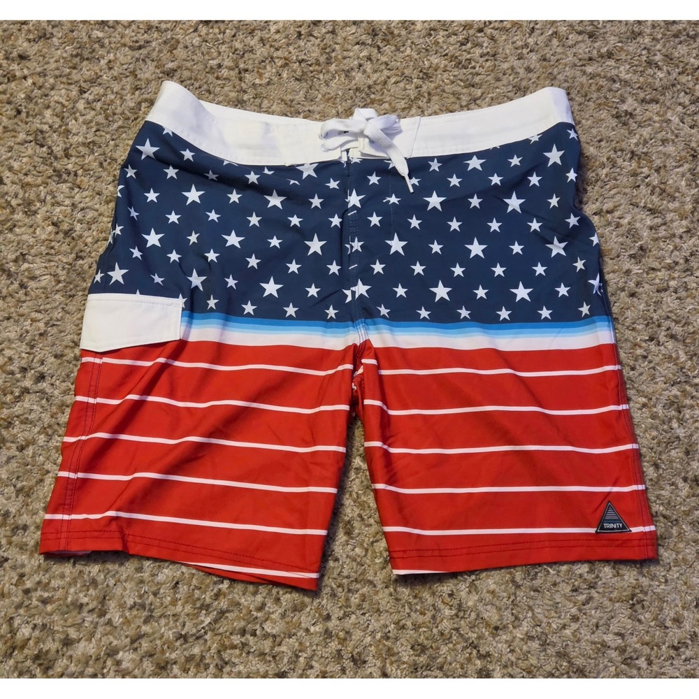 Trinity‎ Red White Blue Board Swim Trunks Men's Size 36